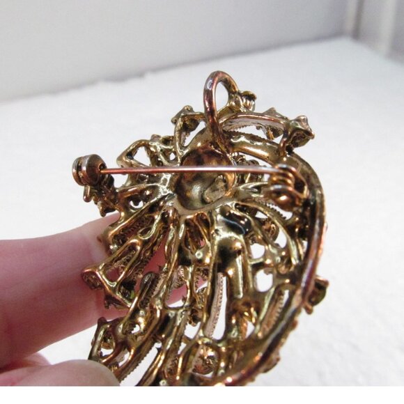 Brown Topaz Rhinestone Floral Combo Pendant Brooch - Picture 7 of 14